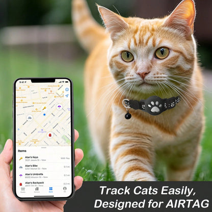 1pc Adjustable Reflective Cat Collar, Pet Cat Locator Collar Compatible With Apple Find My Tracker, 7-9 Inch Animal Print Design, Detachable Collar For Cats