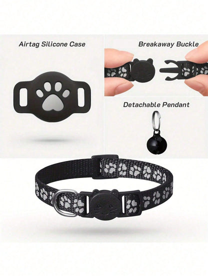 1pc Adjustable Reflective Cat Collar, Pet Cat Locator Collar Compatible With Apple Find My Tracker, 7-9 Inch Animal Print Design, Detachable Collar For Cats