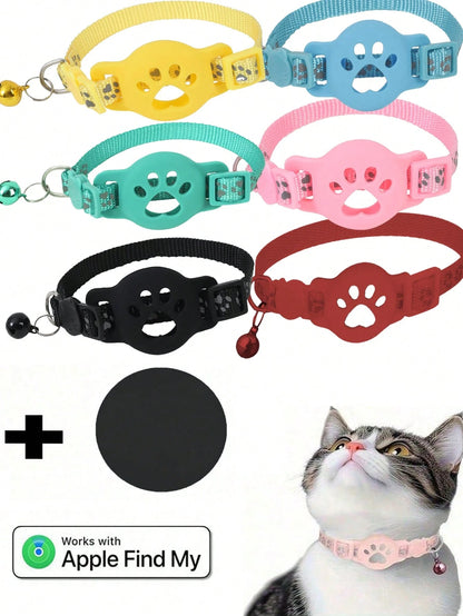 1pc Adjustable Reflective Cat Collar, Pet Cat Locator Collar Compatible With Apple Find My Tracker, 7-9 Inch Animal Print Design, Detachable Collar For Cats