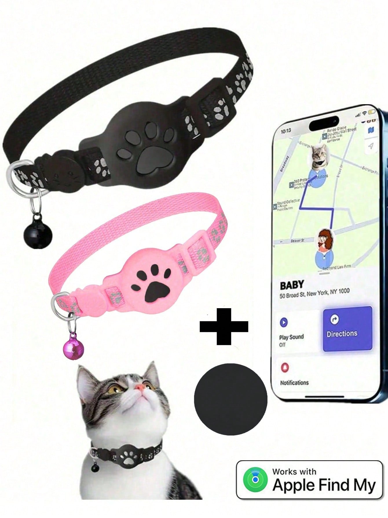 1pc Adjustable Reflective Cat Collar, Pet Cat Locator Collar Compatible With Apple Find My Tracker, 7-9 Inch Animal Print Design, Detachable Collar For Cats
