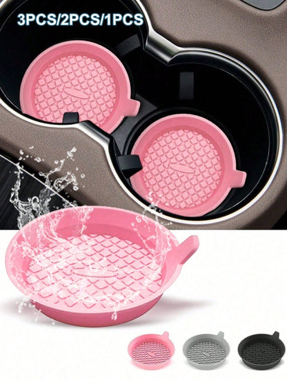 1pc Anti-Slip Silicone Car Cup Holder Coaster, Waterproof Washable Diamond Textured Round Cup Mat, Universal Car Interior Beverage Holder Liner, Dust-Proof Car Decor Accessory, Gift For Women For Dail