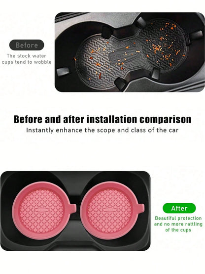 1pc Anti-Slip Silicone Car Cup Holder Coaster, Waterproof Washable Diamond Textured Round Cup Mat, Universal Car Interior Beverage Holder Liner, Dust-Proof Car Decor Accessory, Gift For Women For Dail