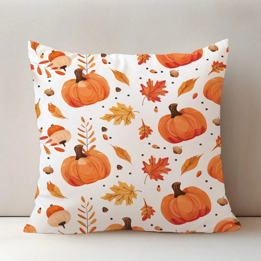 1pc Autumn Pumpkin, Leaves, And Pinecone Print Pillowcase, Cozy Home Decorative Pillow Cover For Living Room, Bedroom, And Sofa Cushions Single Side Without Pillow Core