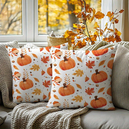 1pc Autumn Pumpkin, Leaves, And Pinecone Print Pillowcase, Cozy Home Decorative Pillow Cover For Living Room, Bedroom, And Sofa Cushions Single Side Without Pillow Core