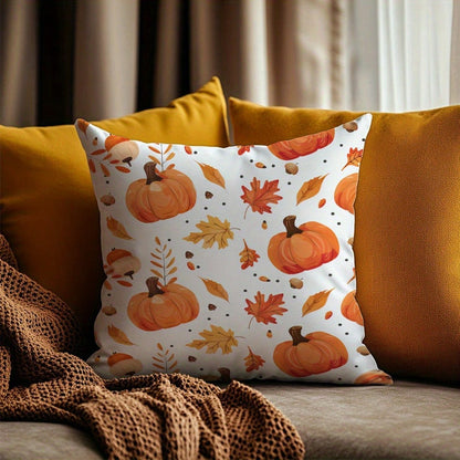 1pc Autumn Pumpkin, Leaves, And Pinecone Print Pillowcase, Cozy Home Decorative Pillow Cover For Living Room, Bedroom, And Sofa Cushions Single Side Without Pillow Core