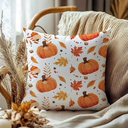 1pc Autumn Pumpkin, Leaves, And Pinecone Print Pillowcase, Cozy Home Decorative Pillow Cover For Living Room, Bedroom, And Sofa Cushions Single Side Without Pillow Core