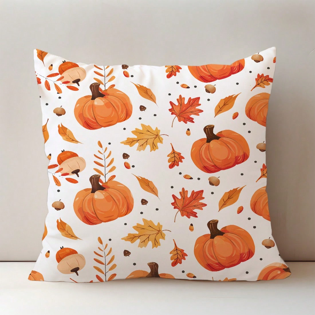 1pc Autumn Pumpkin, Leaves, And Pinecone Print Pillowcase, Cozy Home Decorative Pillow Cover For Living Room, Bedroom, And Sofa Cushions Single Side Without Pillow Core