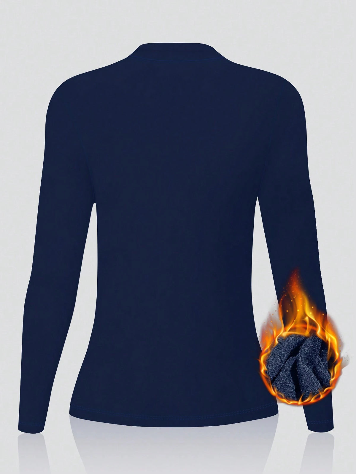 1pc Autumn/Winter Thermal Lined Brushed Navy Blue Round Neck Long Sleeve Slim Fit Warm Top For Women