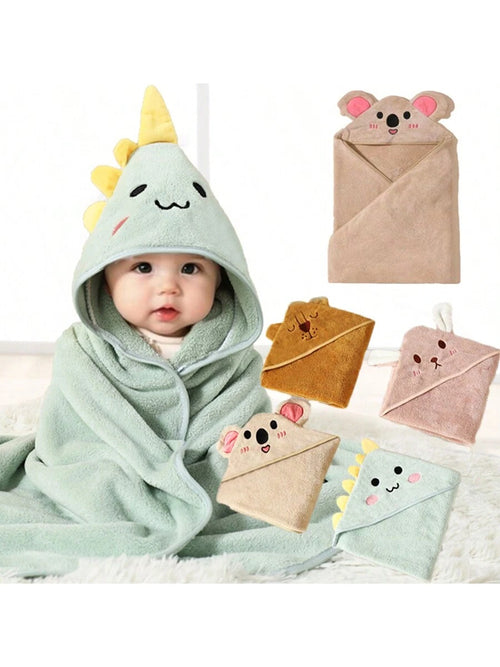 1pc Baby Bath Towel 80*80cm Animal Cartoon Pattern, 100% Polyester Fiber Material Soft And Skin-Friendly, Highly Absorbent Baby Bathrobe, Multi-Scenario Use