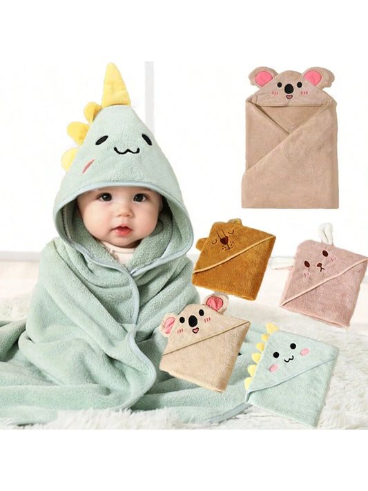 1pc Baby Bath Towel 80*80cm Animal Cartoon Pattern, 100% Polyester Fiber Material Soft And Skin-Friendly, Highly Absorbent Baby Bathrobe, Multi-Scenario Use
