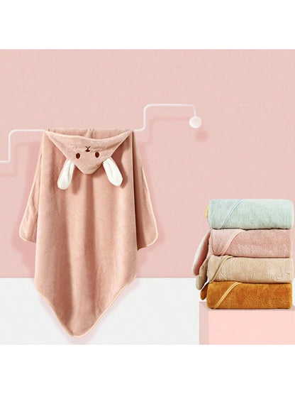 1pc Baby Bath Towel 80*80cm Animal Cartoon Pattern, 100% Polyester Fiber Material Soft And Skin-Friendly, Highly Absorbent Baby Bathrobe, Multi-Scenario Use