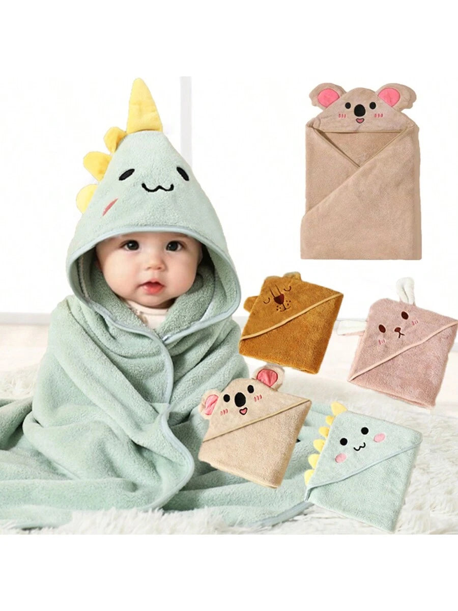 1pc Baby Bath Towel 80*80cm Animal Cartoon Pattern, 100% Polyester Fiber Material Soft And Skin-Friendly, Highly Absorbent Baby Bathrobe, Multi-Scenario Use