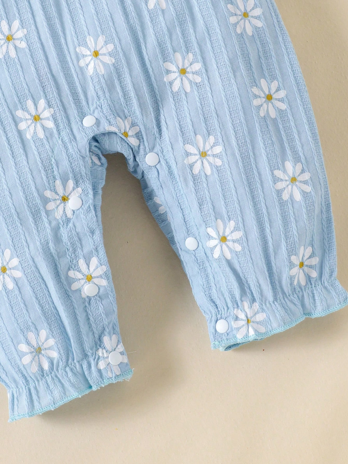 1pc Baby Girl Cute Ribbed Bowknot Daisy Print Jumpsuit With Headband, Lightweight For Spring/Autumn