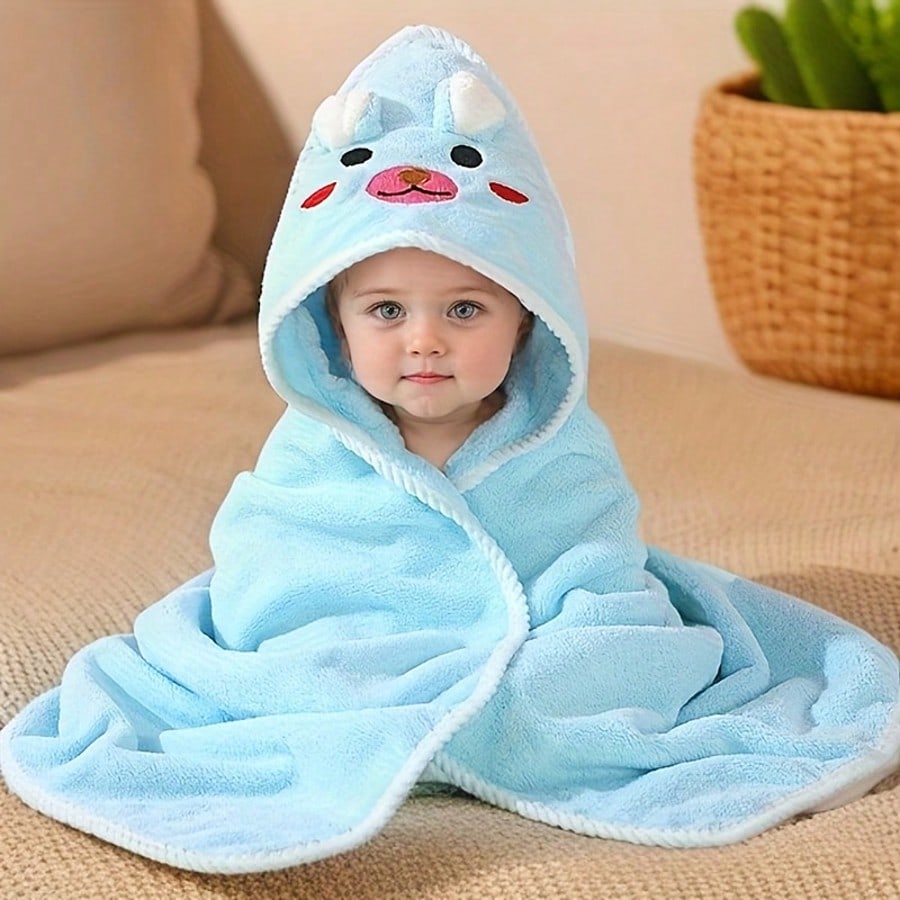 1pc Baby Hooded Bath Towel, Reinforced Braided Trim, 4 Cartoon Patterns, 100% Polyester Soft & Absorbent, Essential Newborn Item