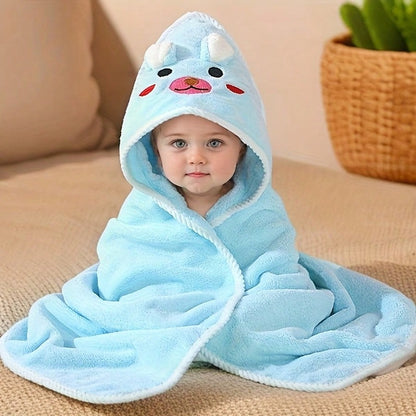 1pc Baby Hooded Bath Towel, Reinforced Braided Trim, 4 Cartoon Patterns, 100% Polyester Soft & Absorbent, Essential Newborn Item