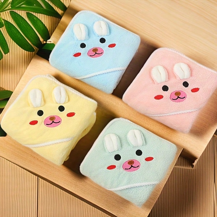 1pc Baby Hooded Bath Towel, Reinforced Braided Trim, 4 Cartoon Patterns, 100% Polyester Soft & Absorbent, Essential Newborn Item