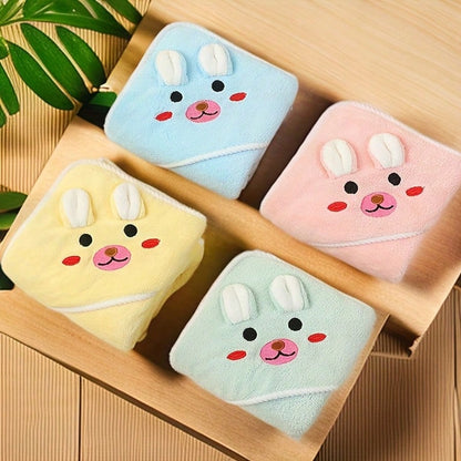 1pc Baby Hooded Bath Towel, Reinforced Braided Trim, 4 Cartoon Patterns, 100% Polyester Soft & Absorbent, Essential Newborn Item