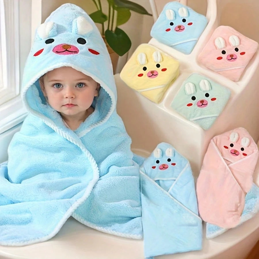 1pc Baby Hooded Bath Towel, Reinforced Braided Trim, 4 Cartoon Patterns, 100% Polyester Soft & Absorbent, Essential Newborn Item