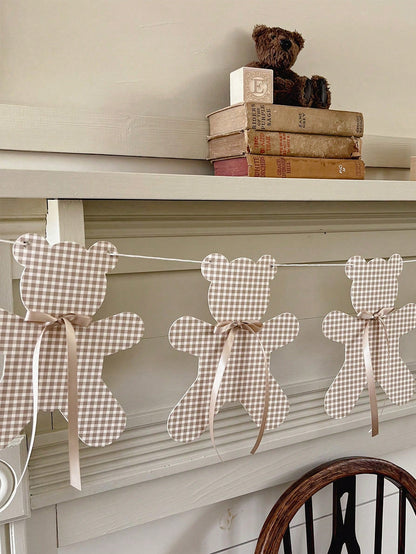 1pc Baby Party Bear Garland Banner, We Can't Wait! Neutral Boho Style Bear Baby Shower Decor, Adjustable Length Bear Banner, Bear Birthday Decoration, Nursery Decor
