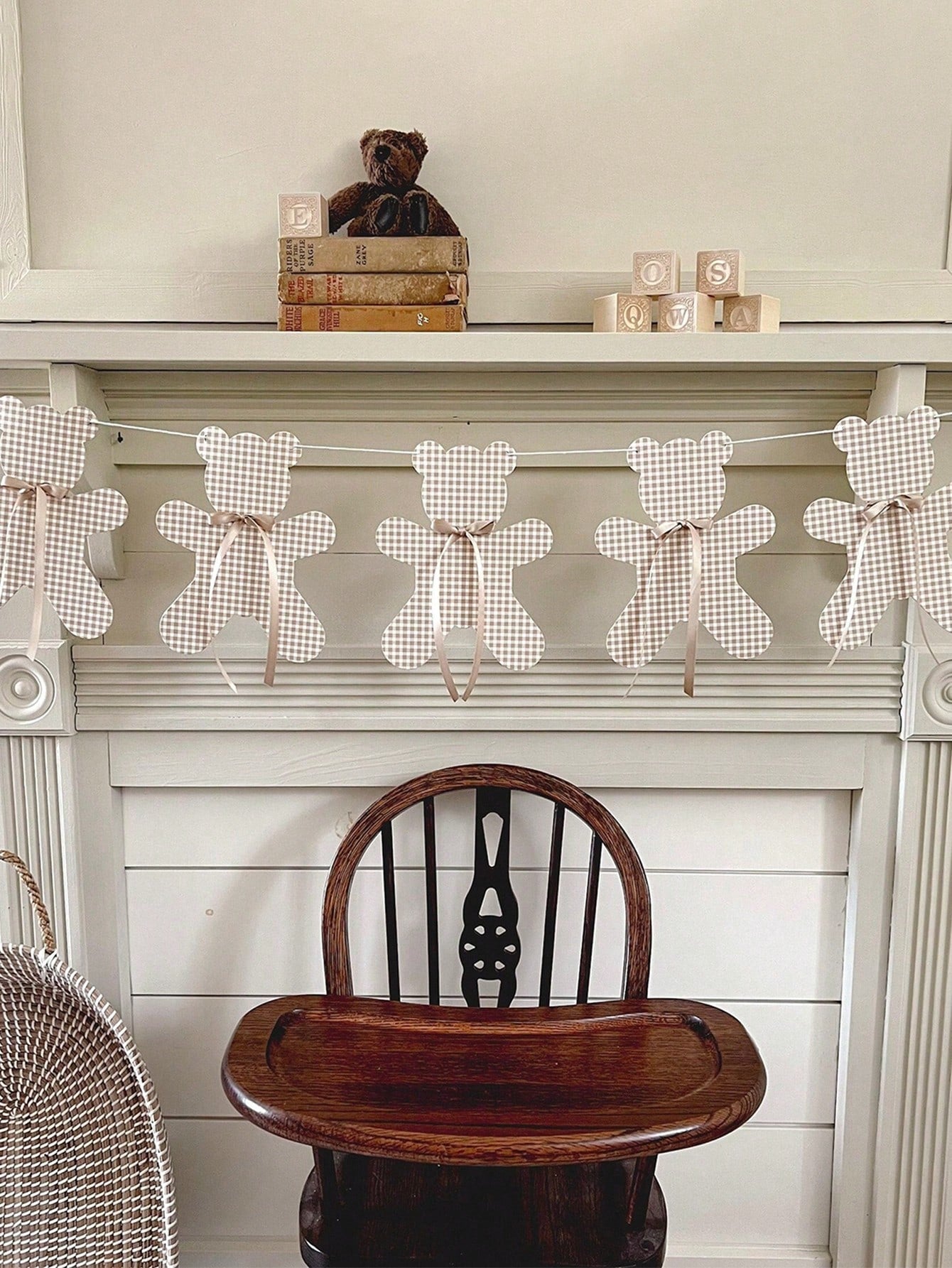 1pc Baby Party Bear Garland Banner, We Can't Wait! Neutral Boho Style Bear Baby Shower Decor, Adjustable Length Bear Banner, Bear Birthday Decoration, Nursery Decor