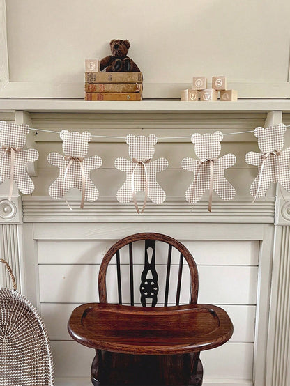 1pc Baby Party Bear Garland Banner, We Can't Wait! Neutral Boho Style Bear Baby Shower Decor, Adjustable Length Bear Banner, Bear Birthday Decoration, Nursery Decor