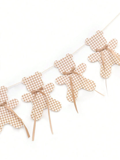 1pc Baby Party Bear Garland Banner, We Can't Wait! Neutral Boho Style Bear Baby Shower Decor, Adjustable Length Bear Banner, Bear Birthday Decoration, Nursery Decor