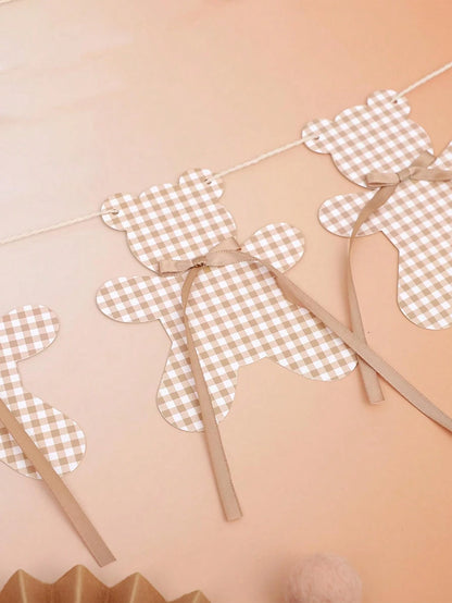 1pc Baby Party Bear Garland Banner, We Can't Wait! Neutral Boho Style Bear Baby Shower Decor, Adjustable Length Bear Banner, Bear Birthday Decoration, Nursery Decor
