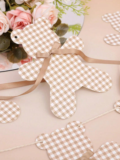 1pc Baby Party Bear Garland Banner, We Can't Wait! Neutral Boho Style Bear Baby Shower Decor, Adjustable Length Bear Banner, Bear Birthday Decoration, Nursery Decor