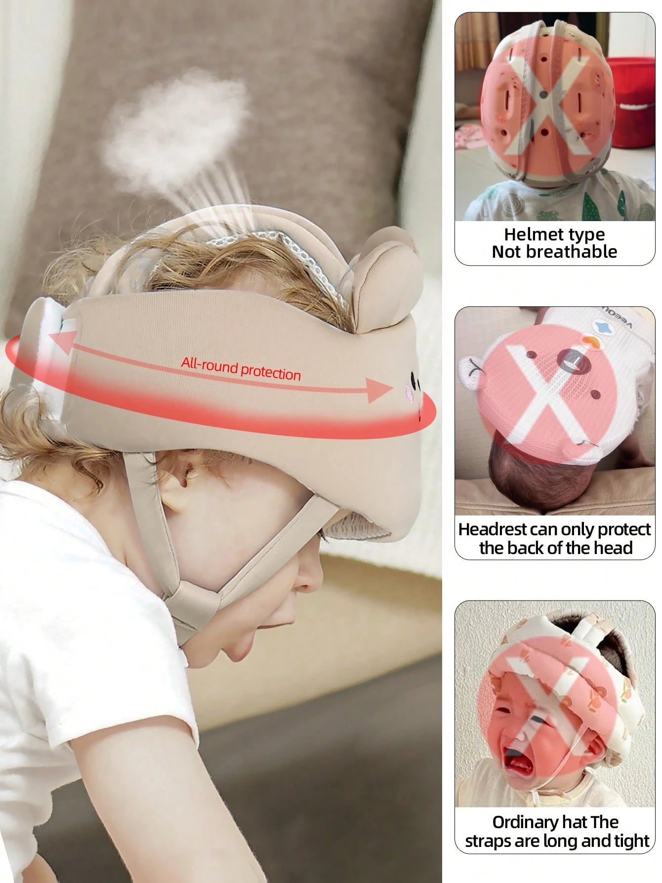 1pc Baby Protective Helmet, Soft Breathable Anti-Collision Headgear For Crawling, Walking & Learning, Infant Toddler Head Protector, 6-24 Months