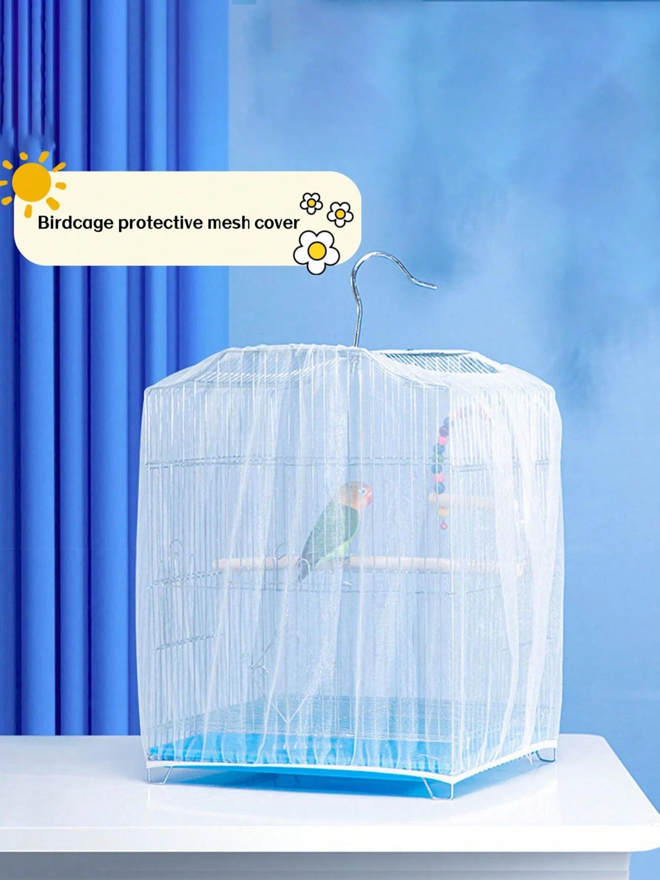 1pc Birdcage Cover, Splash-Proof Mesh Netting With Embroidered Patterns For Parakeet Cage