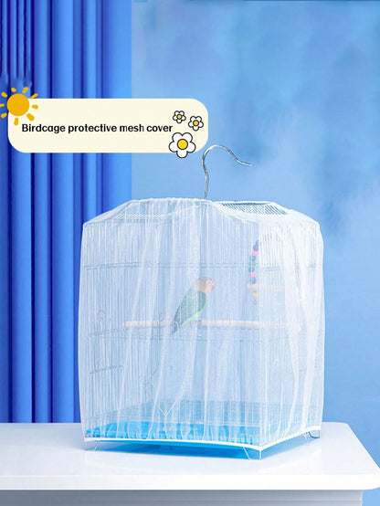 1pc Birdcage Cover, Splash-Proof Mesh Netting With Embroidered Patterns For Parakeet Cage