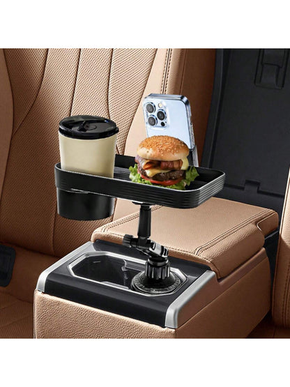 1pc Black Car Cup Holder With Tray & Phone Holder & Adjustable Base For Center Console And Backseat, Universal Joint Navigation Bracket