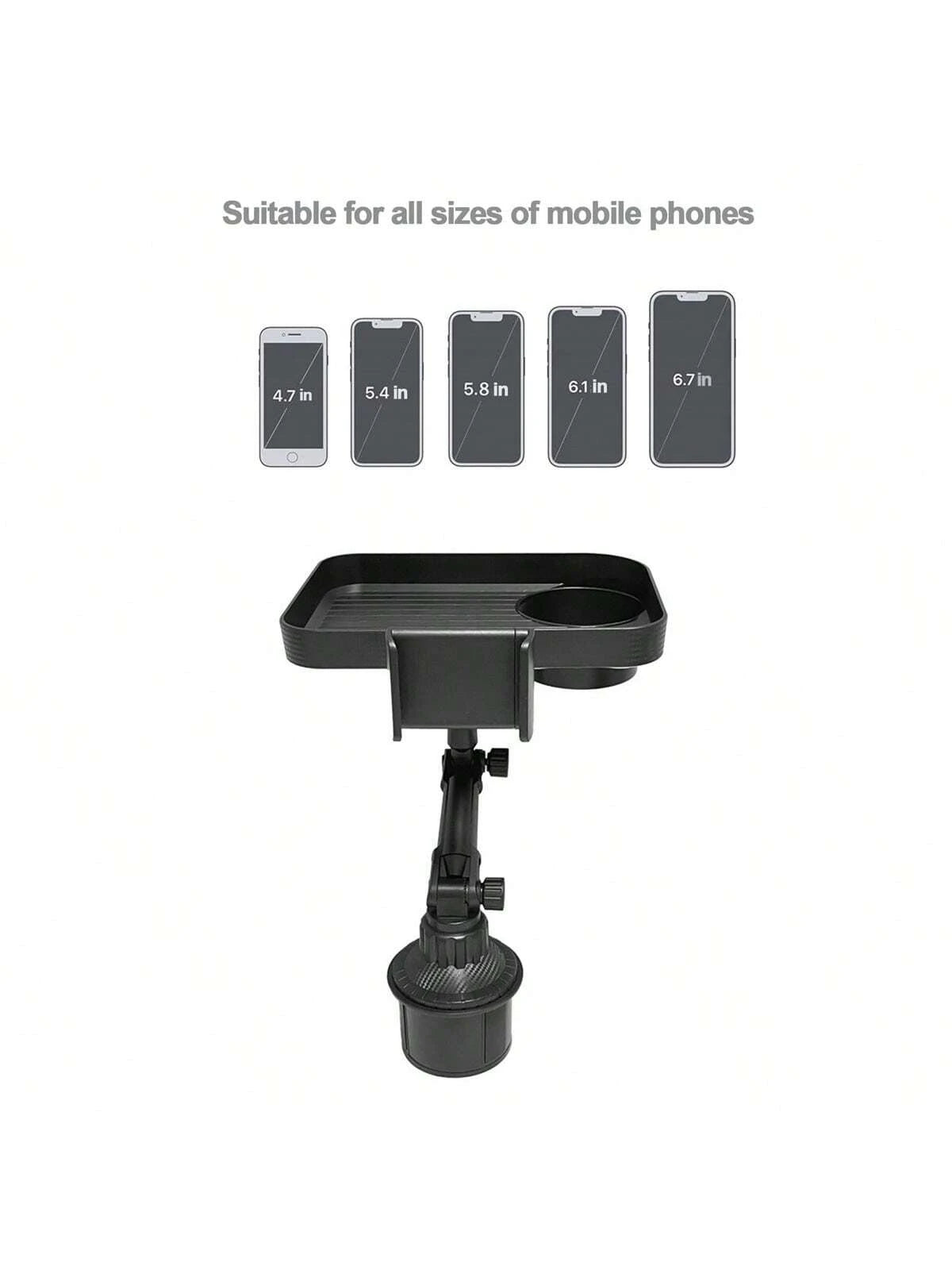 1pc Black Car Cup Holder With Tray & Phone Holder & Adjustable Base For Center Console And Backseat, Universal Joint Navigation Bracket