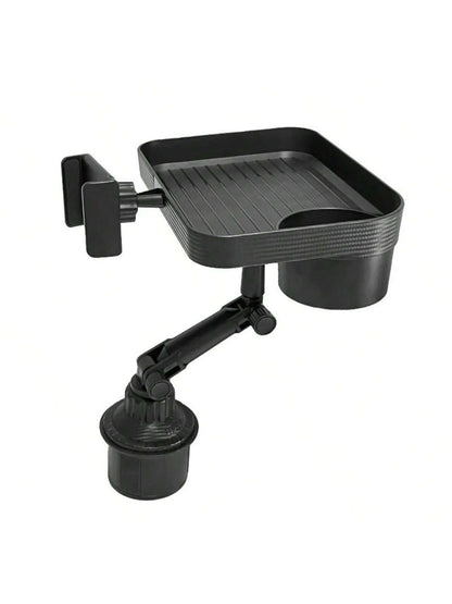 1pc Black Car Cup Holder With Tray & Phone Holder & Adjustable Base For Center Console And Backseat, Universal Joint Navigation Bracket