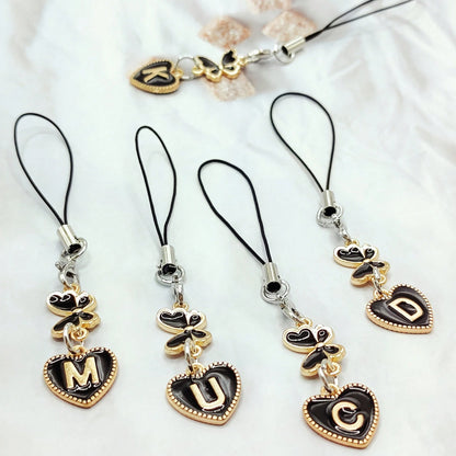 1pc Black Letter A-Z & Exquisite Butterfly Design Phone Charm- Durable Alloy Material, Suitable For Friends, Best Friends And Birthday Gifts, Applicable To Phones, Phone Charms, Best Friend Gifts, El