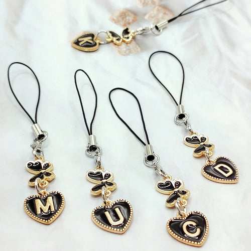 1pc Black Letter A-Z & Exquisite Butterfly Design Phone Charm- Durable Alloy Material, Suitable For Friends, Best Friends And Birthday Gifts, Applicable To Phones, Phone Charms, Best Friend Gifts, El