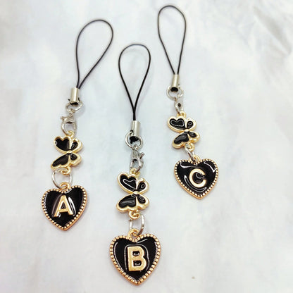 1pc Black Letter A-Z & Exquisite Butterfly Design Phone Charm- Durable Alloy Material, Suitable For Friends, Best Friends And Birthday Gifts, Applicable To Phones, Phone Charms, Best Friend Gifts, El