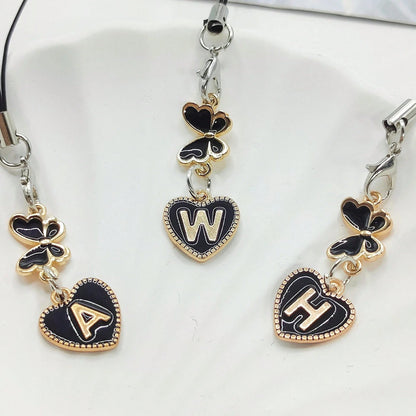 1pc Black Letter A-Z & Exquisite Butterfly Design Phone Charm- Durable Alloy Material, Suitable For Friends, Best Friends And Birthday Gifts, Applicable To Phones, Phone Charms, Best Friend Gifts, El