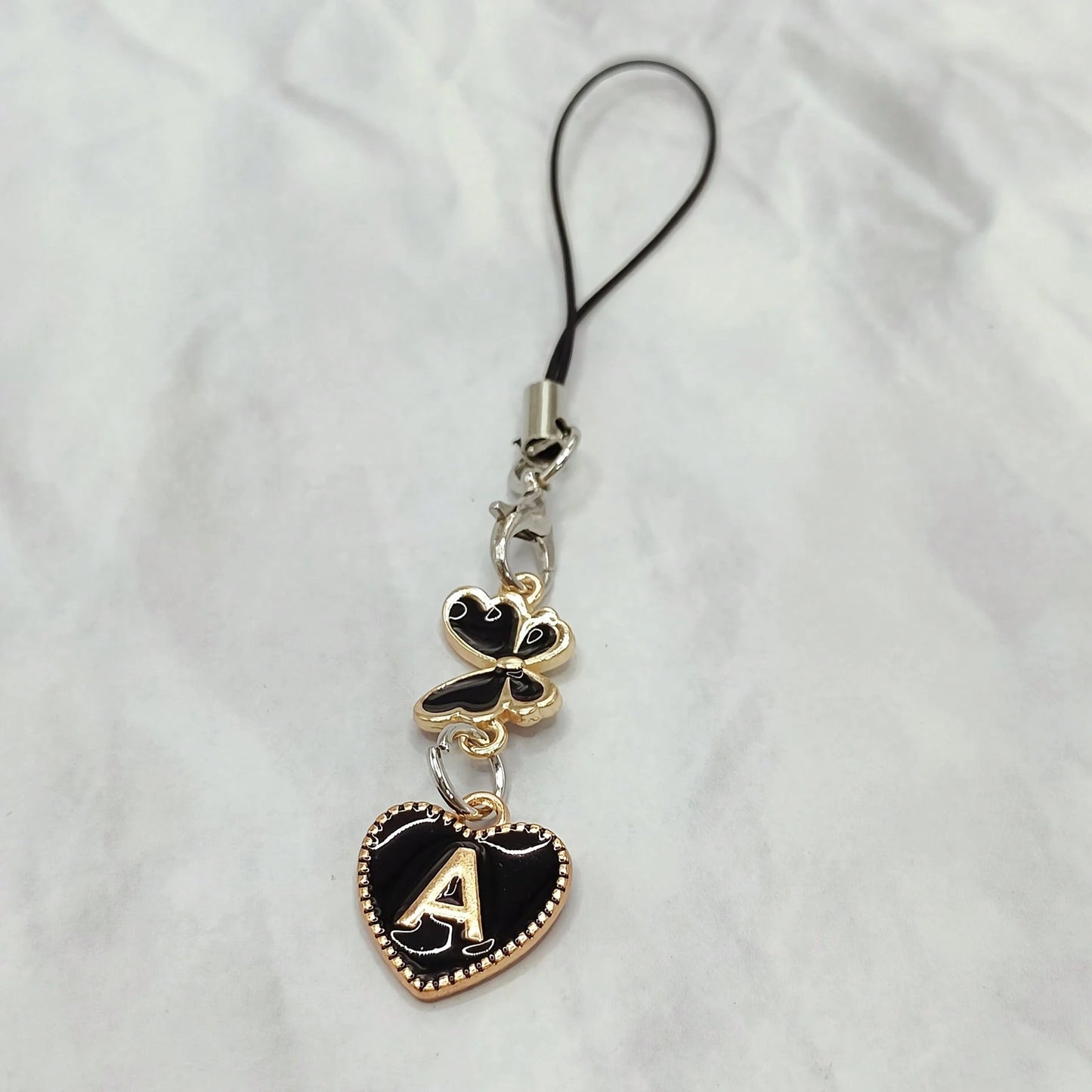 1pc Black Letter A-Z & Exquisite Butterfly Design Phone Charm- Durable Alloy Material, Suitable For Friends, Best Friends And Birthday Gifts, Applicable To Phones, Phone Charms, Best Friend Gifts, El