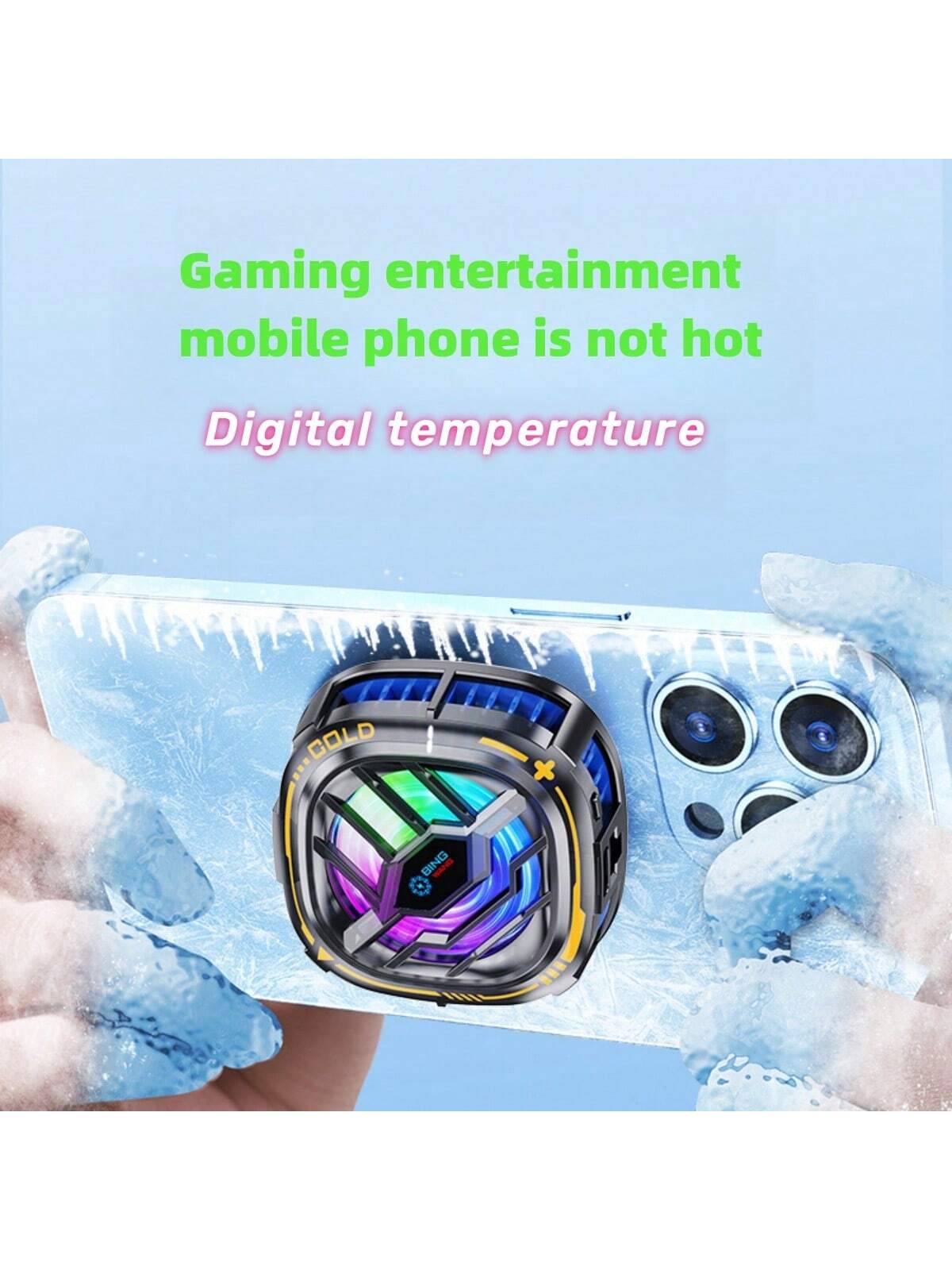 1pc Black Magnetic Rgb Light Effect Phone Cooler With Temperature Display Fan Semiconductor Heatsink Mobile Phone Cooling Clip Gaming Heat Dissipation Artifact
