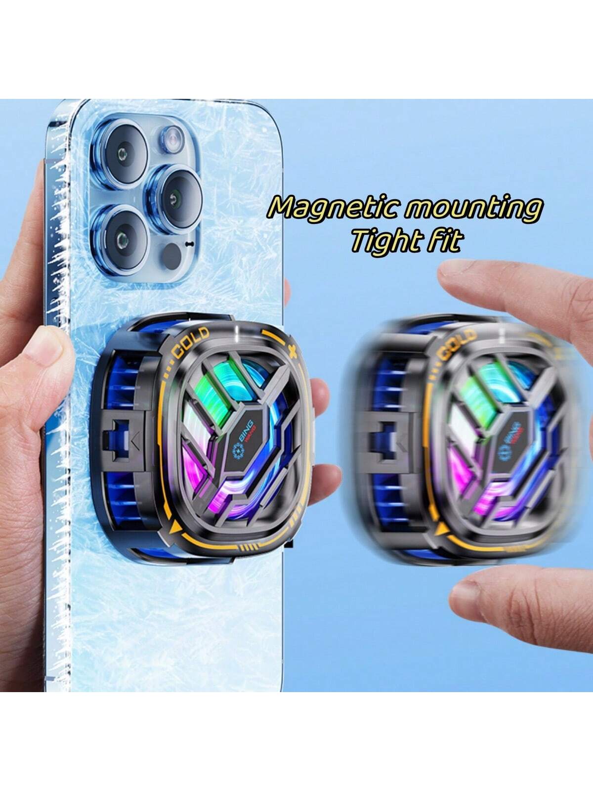 1pc Black Magnetic Rgb Light Effect Phone Cooler With Temperature Display Fan Semiconductor Heatsink Mobile Phone Cooling Clip Gaming Heat Dissipation Artifact