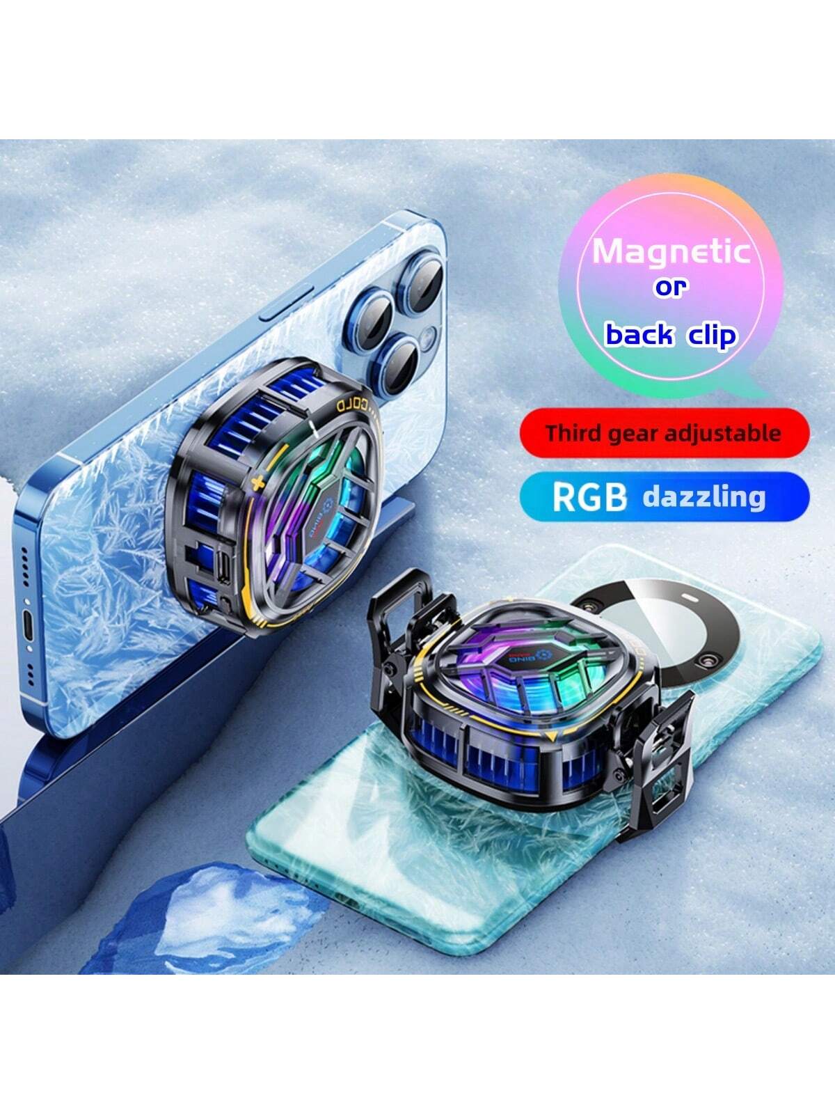 1pc Black Magnetic Rgb Light Effect Phone Cooler With Temperature Display Fan Semiconductor Heatsink Mobile Phone Cooling Clip Gaming Heat Dissipation Artifact