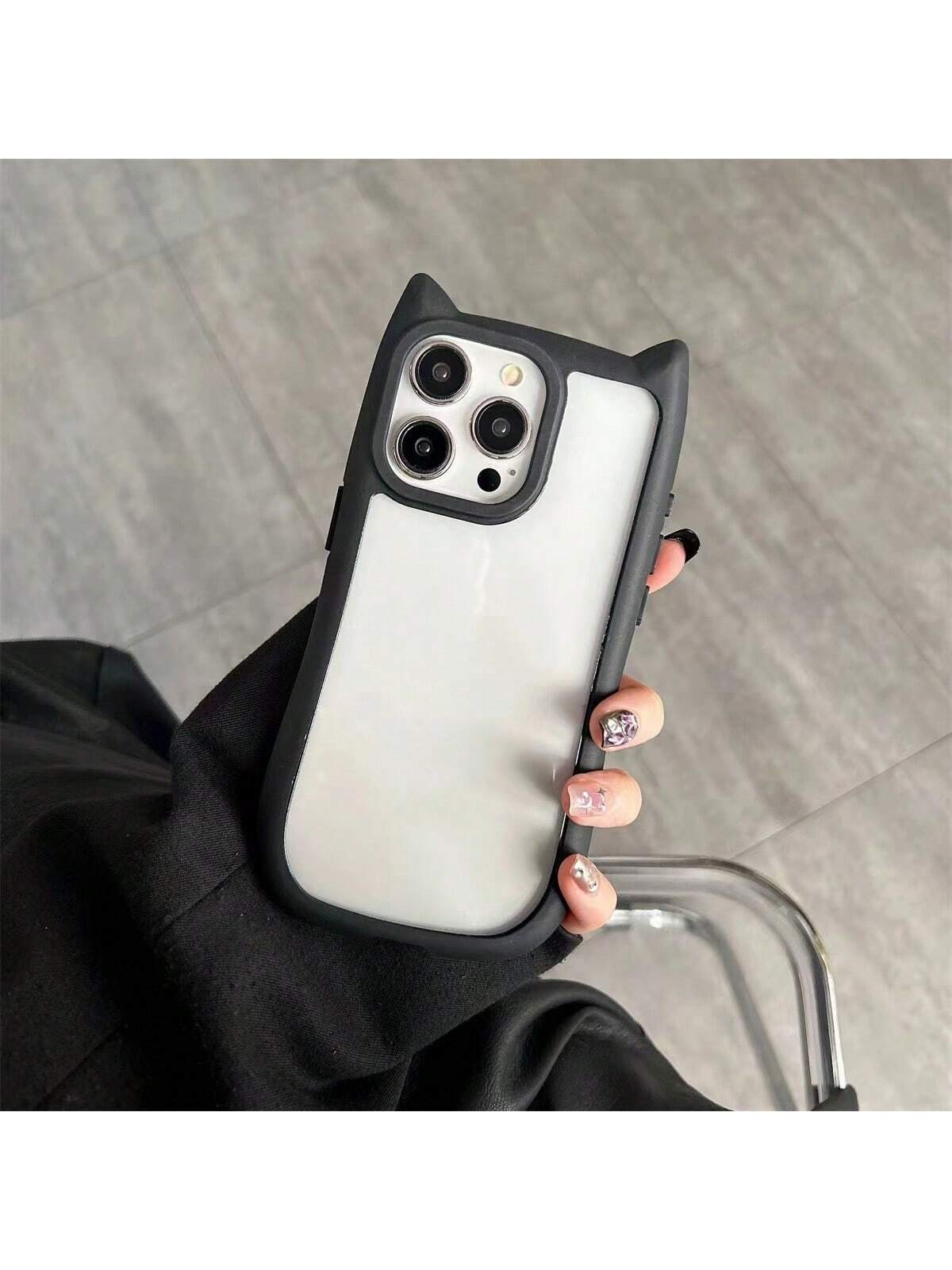 1pc Black/Pink Cute Cat Shaped 2-In-1 Protective Case/Black Cute Cat Phone Case