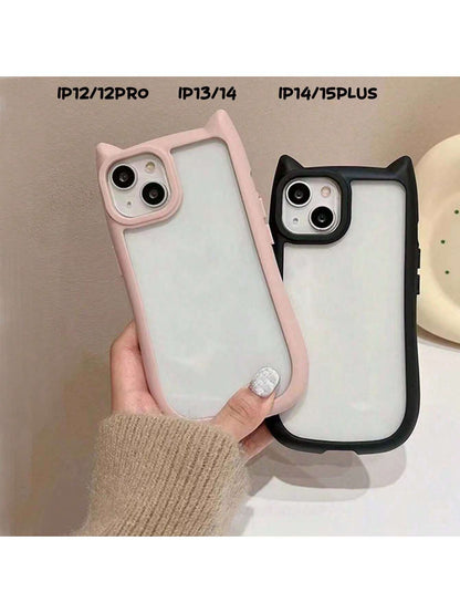 1pc Black/Pink Cute Cat Shaped 2-In-1 Protective Case/Black Cute Cat Phone Case