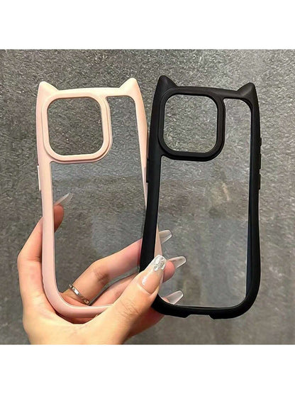 1pc Black/Pink Cute Cat Shaped 2-In-1 Protective Case/Black Cute Cat Phone Case