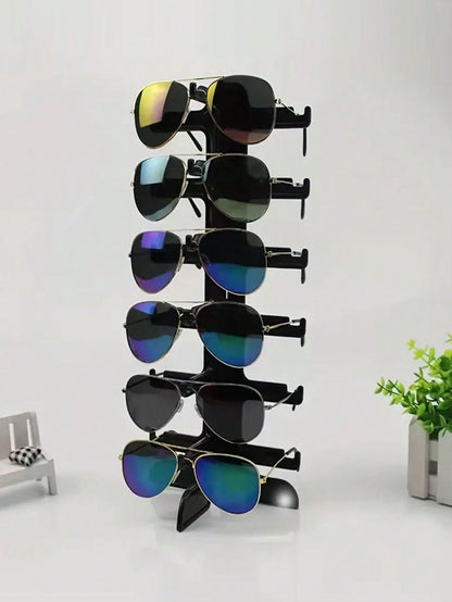 1pc Black Plastic Eyeglass Display Stand, Desktop Eyeglasses Glasses Storage Rack, Sunshade Glasses Finishing Storage Holder, For Dresser, Bedroom, Makeup Room, Mall Window