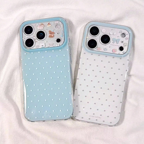 1PC Blue & White Polka Dot Cartoon Lens Design Silicone Phone Case Compatible With Iphone 17/17 Pro Max, 16/16 Pro, 15/15 Pro, 14/14 Pro, 13/13 Pro, 12/11, Full Coverage Shockproof Protective Cover