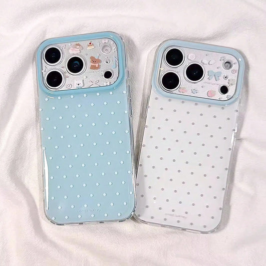 1PC Blue & White Polka Dot Cartoon Lens Design Silicone Phone Case Compatible With Iphone 17/17 Pro Max, 16/16 Pro, 15/15 Pro, 14/14 Pro, 13/13 Pro, 12/11, Full Coverage Shockproof Protective Cover