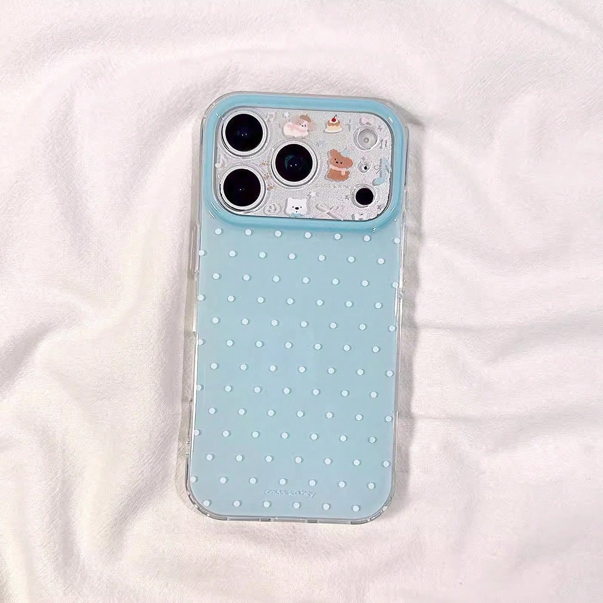 1PC Blue & White Polka Dot Cartoon Lens Design Silicone Phone Case Compatible With Iphone 17/17 Pro Max, 16/16 Pro, 15/15 Pro, 14/14 Pro, 13/13 Pro, 12/11, Full Coverage Shockproof Protective Cover