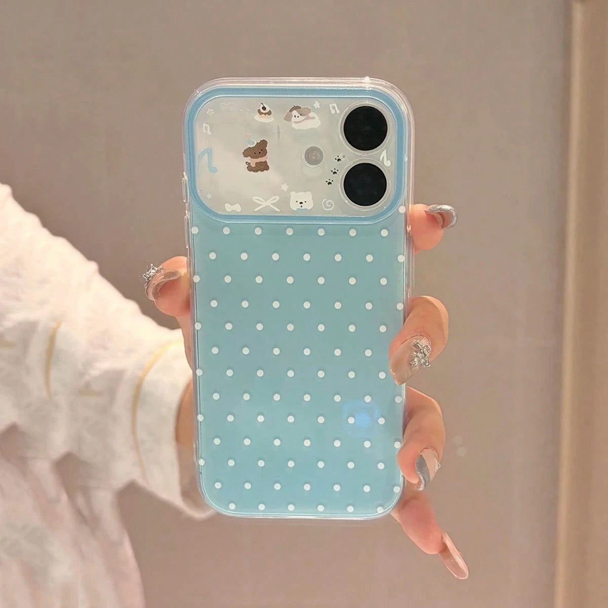 1PC Blue & White Polka Dot Cartoon Lens Design Silicone Phone Case Compatible With Iphone 17/17 Pro Max, 16/16 Pro, 15/15 Pro, 14/14 Pro, 13/13 Pro, 12/11, Full Coverage Shockproof Protective Cover